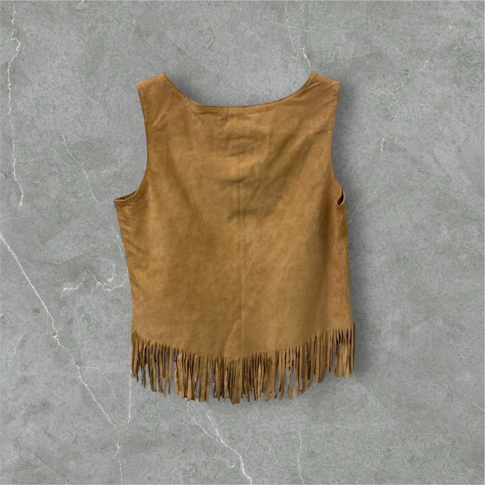Telluride Clothing Company 100% Genuine Leather Fringed Tan Sleeveless Crop Top